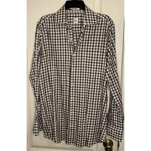 PETER MILLAR  Brown and White Checkered 100% Cotton Button Shirt Men's Medium
